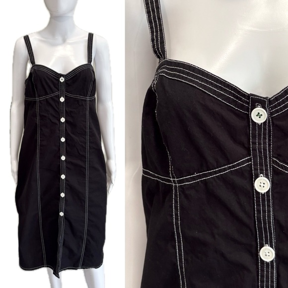 Urban Outfitters Overall Midi Dress Size M Button Front A-Line Retro Pinafore - Picture 1 of 14